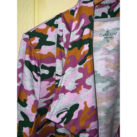 Cuddl Duds Large Cardigan Sweatshirt Purple Pink Gray Camo Thumb Holes Top QVC - Picture 7 of 14
